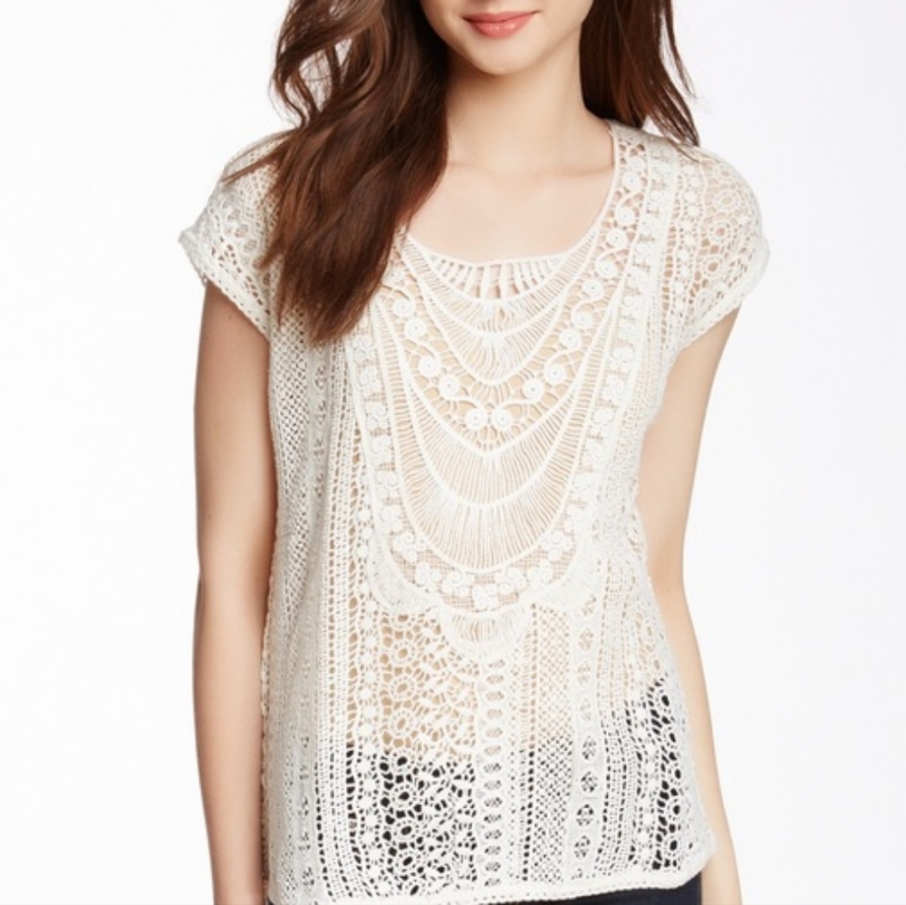 House of Harlow Crochet Lace Boho Top